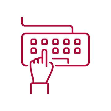 Alt text: Red icon of a hand pointing at a keyboard.