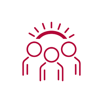 Alt text: Three people with sun rays overhead, representing events.