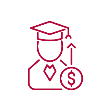 Icon of a graduate with a dollar sign and an upward arrow.