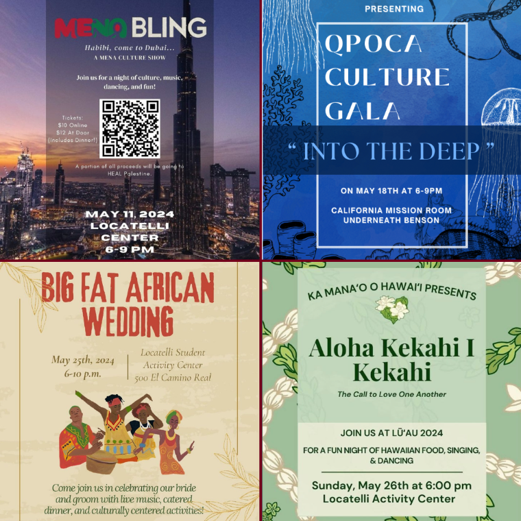 A collage of flyers created by cultural clubs