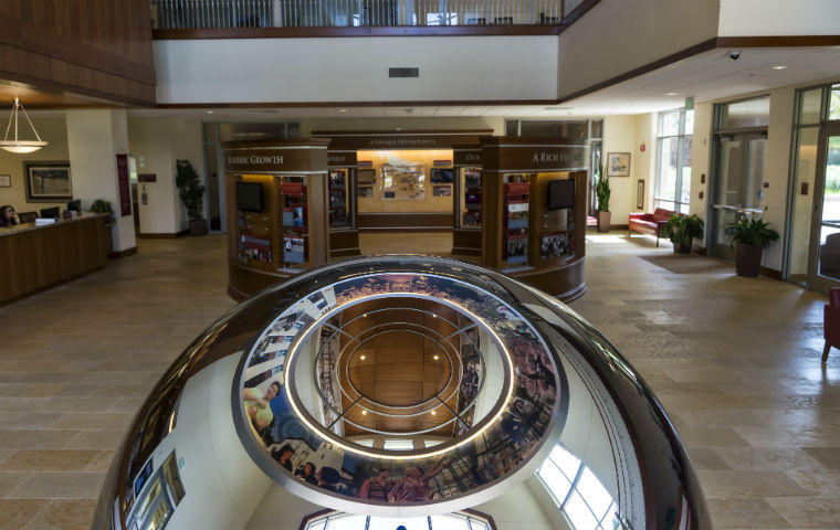 Photo of the orb at the entrance of Schott Admissions image link to story