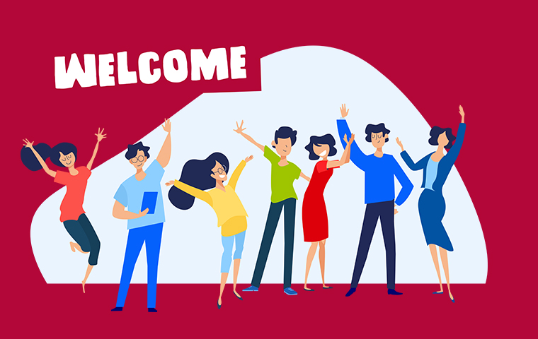 Cartoon animation of students standing