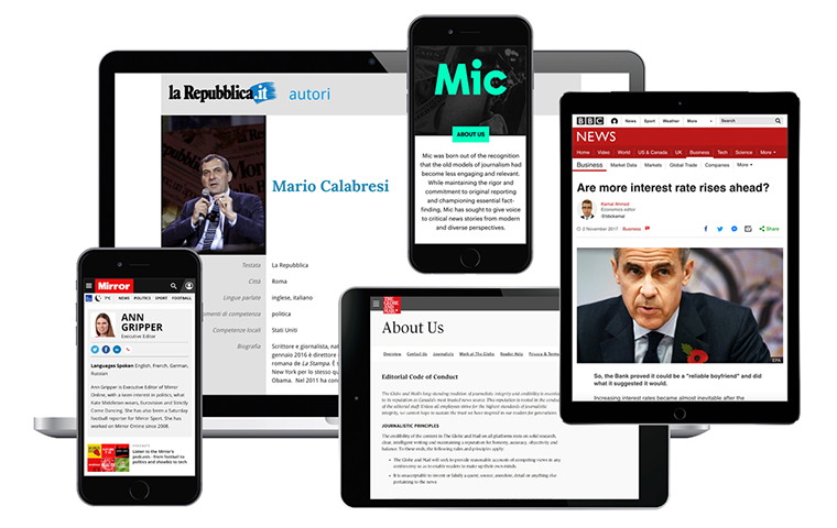 Tablets and phones displaying news sources image link to story