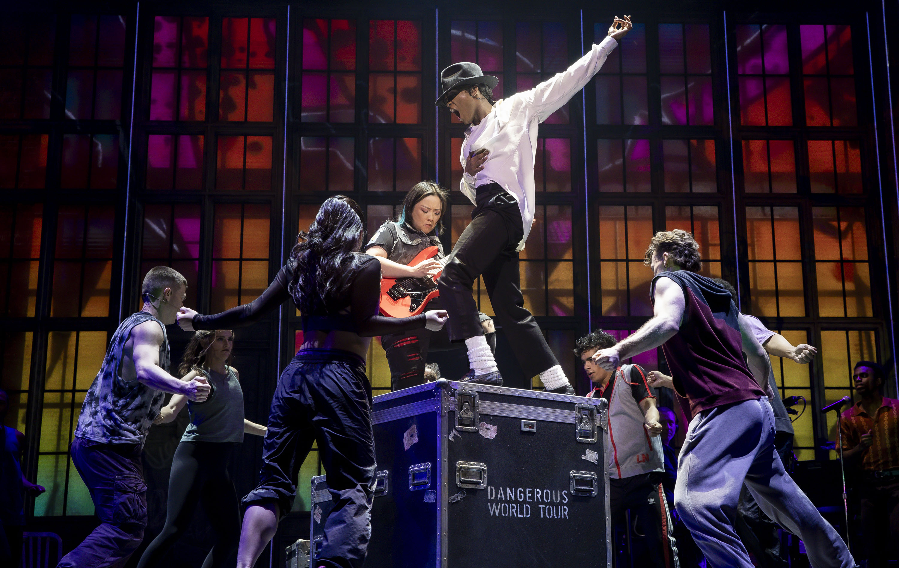 Actor playing Michael Jackson dances on Broadway stage.