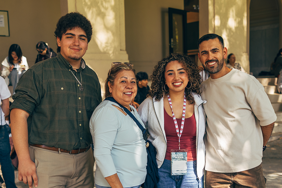 Jazmin Avelar poses for a photo with her brother, grandmother, and uncle outside of O'Connor Hall. Jazmin Avelar poses for a photo with her uncle Erick, grandmother Socorro, and brother Alex.