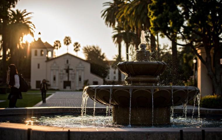 Closeup of fountain with Mission Church in background image link to story