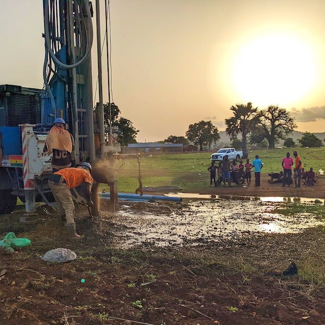 A Well Constructed team drills a well for a community in Ghana.