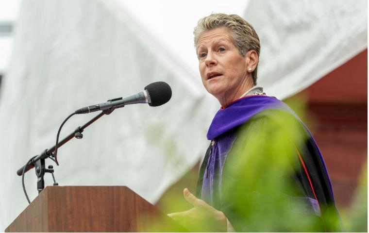 Oracle EVP Dorian Daley speaking at law commencement