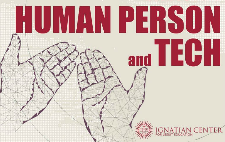 Human Person and Tech portion of Ignatian Center logo, w/ hands image link to story