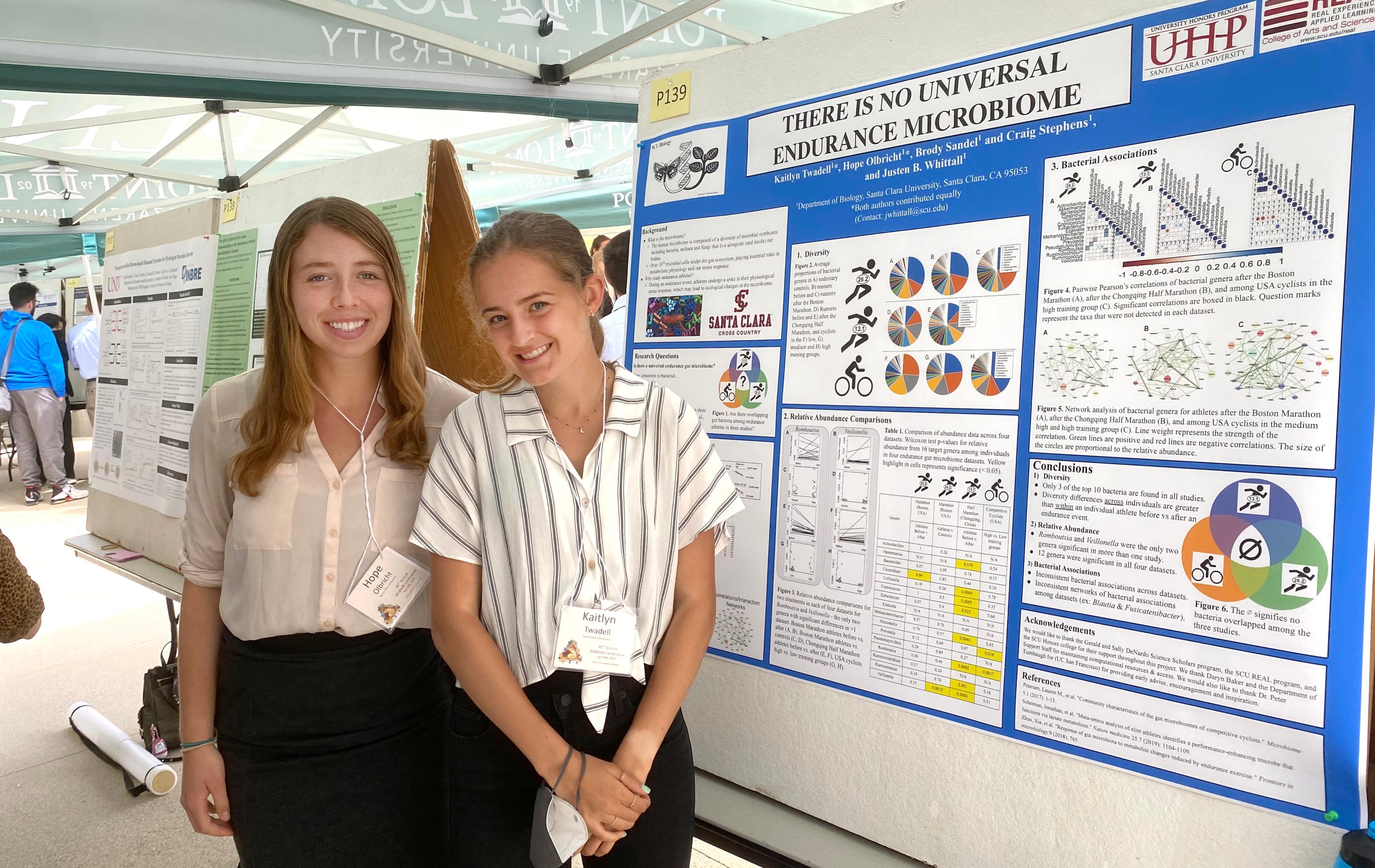 Hope Olbricht (left) and Kaitlyn Twadell standing in front of a poster board