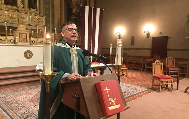 Kevin O’Brien delivering the Grand Reunion Mass in the Mission Church