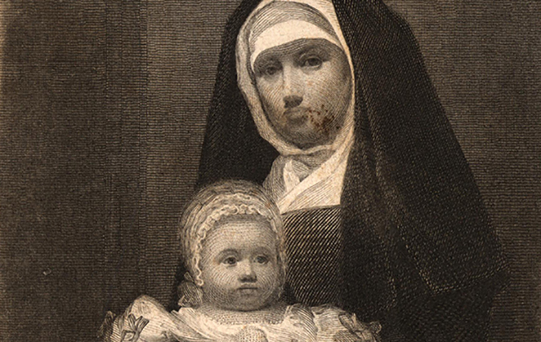 An illustration of Maria Monk holding a child in her lap image link to story