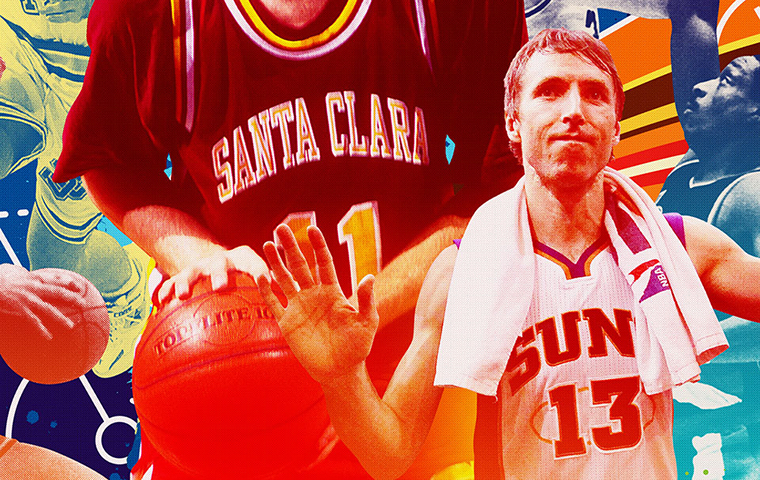 A collage of Steve Nash photos tinted red