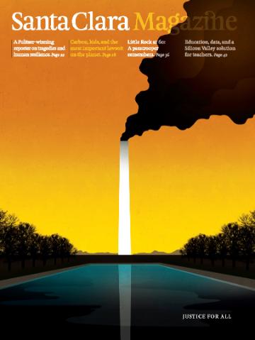 Cover image from 2017 SC Magazine with tower on yellow background w/ smoke emanating