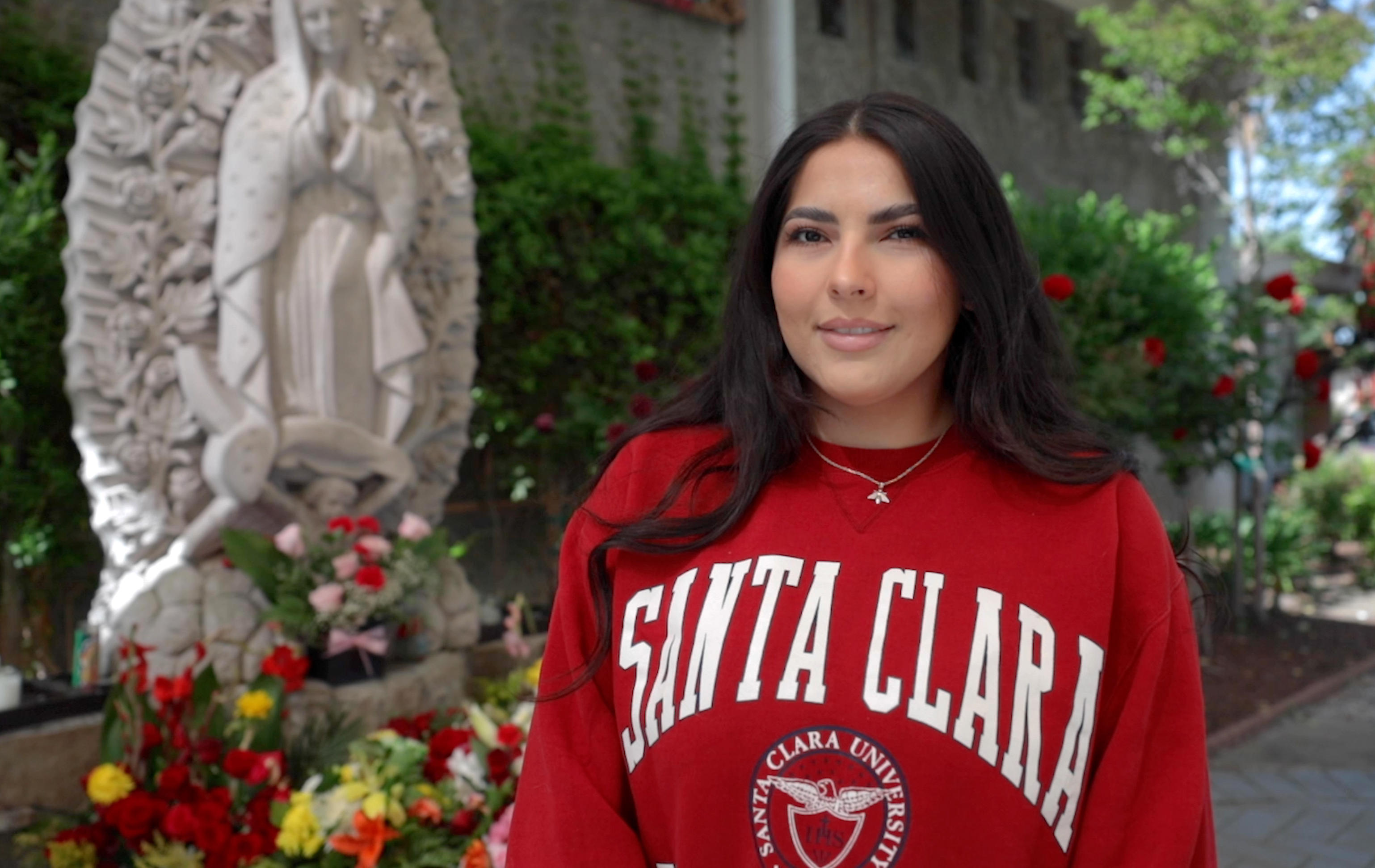 Jessica Cuellar stands in front of church in San Jose image link to story