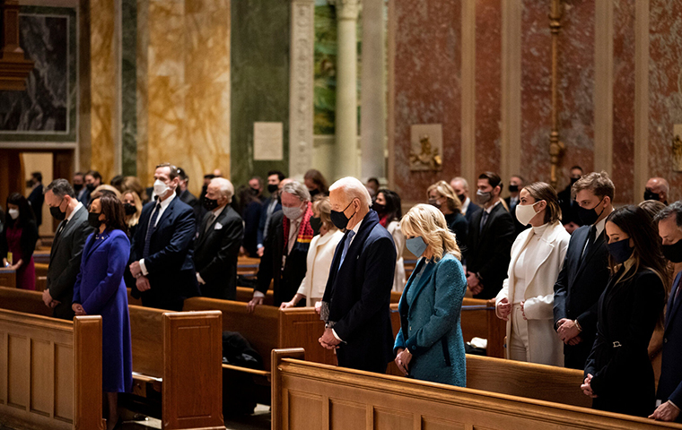 President Joe Biden and his wife Dr. Jill Biden attend Mass prior to the 2020 Inauguration