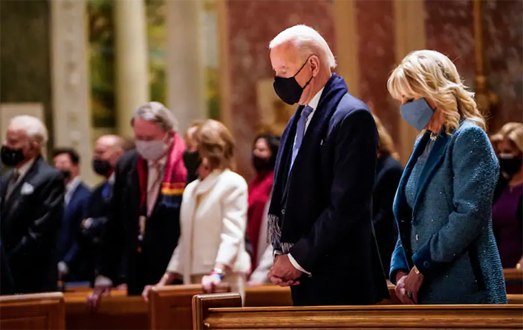 President Joe Biden and his wife Dr. Jill Biden attend Mass prior to the 2020 Inauguration
