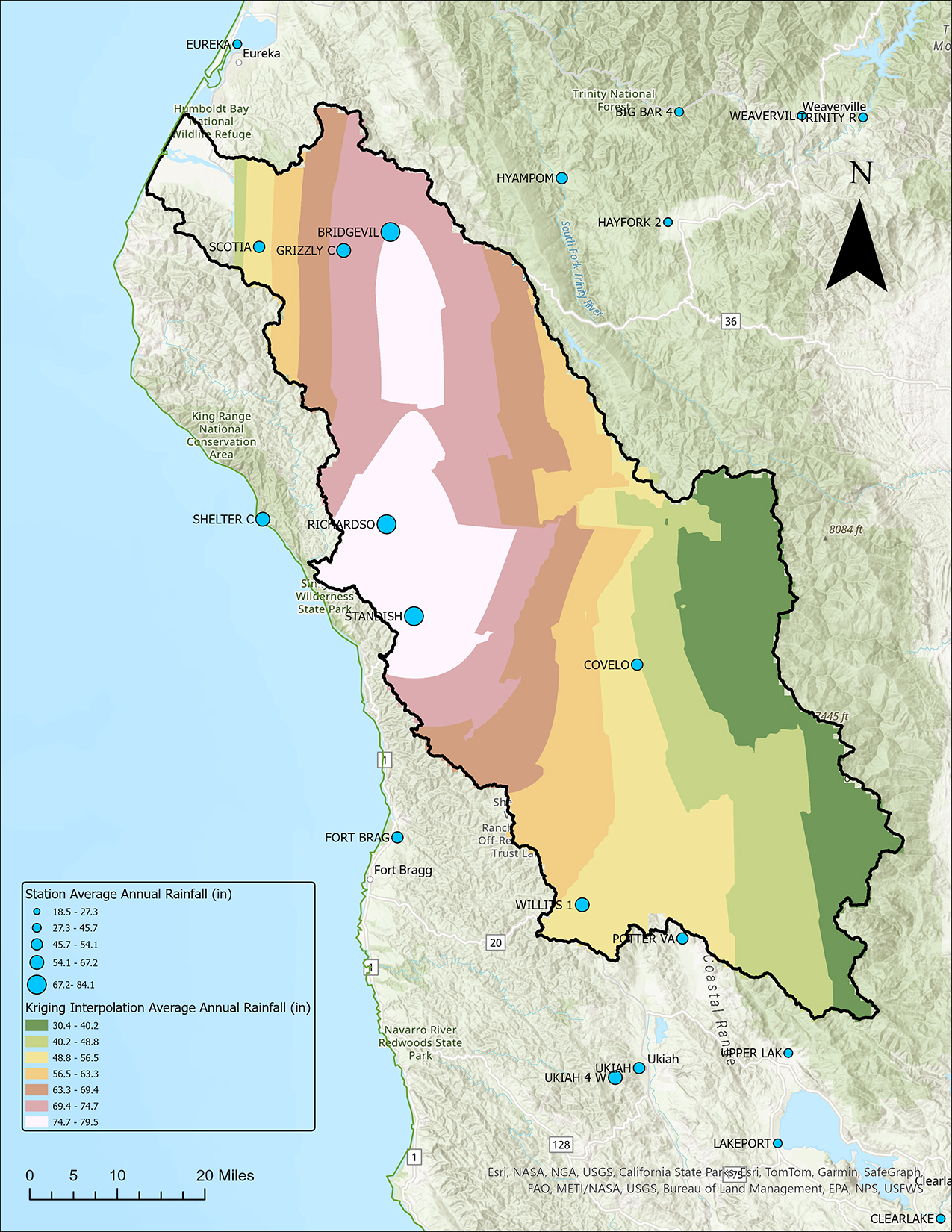 A precipitation map Ferguson created using spatial analysis software.