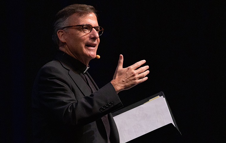 President Kevin O'Brien, S.J., speaks at Convocation image link to story