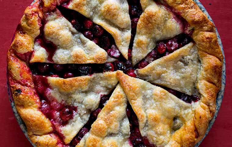 Closeup of a cranberry pie