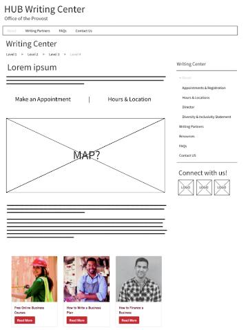 A web wireframe for The HUB website