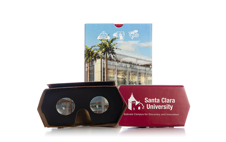 SCU branded Google Cardboard for the Sobrato Campus image link to story