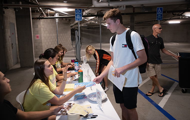 Student checking in at move-in