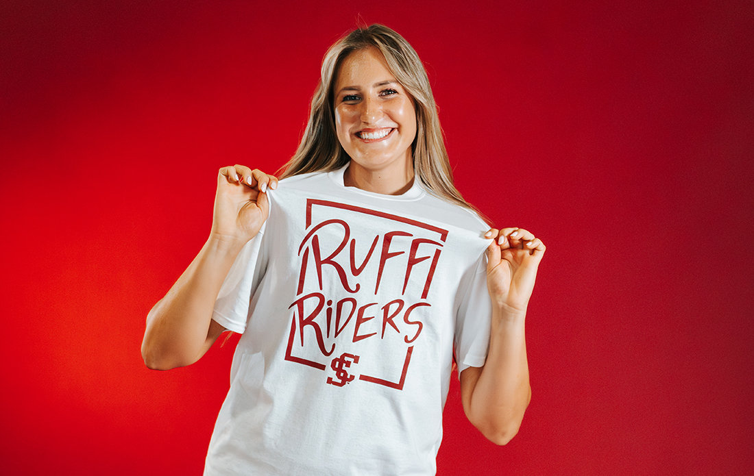Lauren Grover wears Ruff Riders shirt she designed