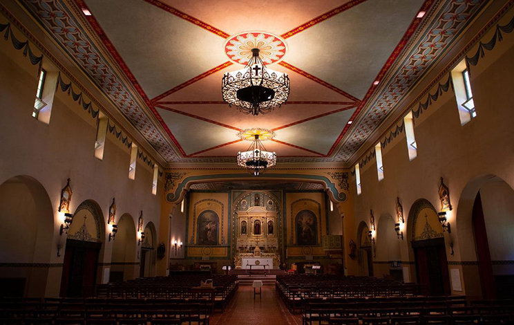 Interior of empty Mission Church image link to story