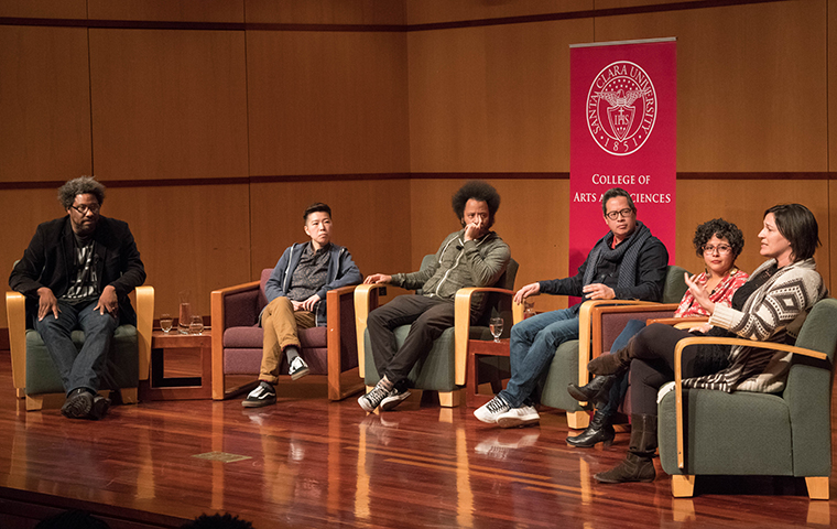W. Kamau Bell panel featuring Irene Tu, Boots Riley, Jeff Chang, Favianna Rodriguez and Melissa Hudson Bell.