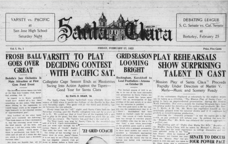 Cover of a 1922 edition of The Santa Clara newspaper