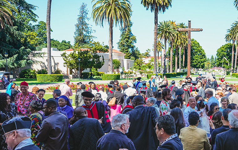 Crowd outside Mission Church