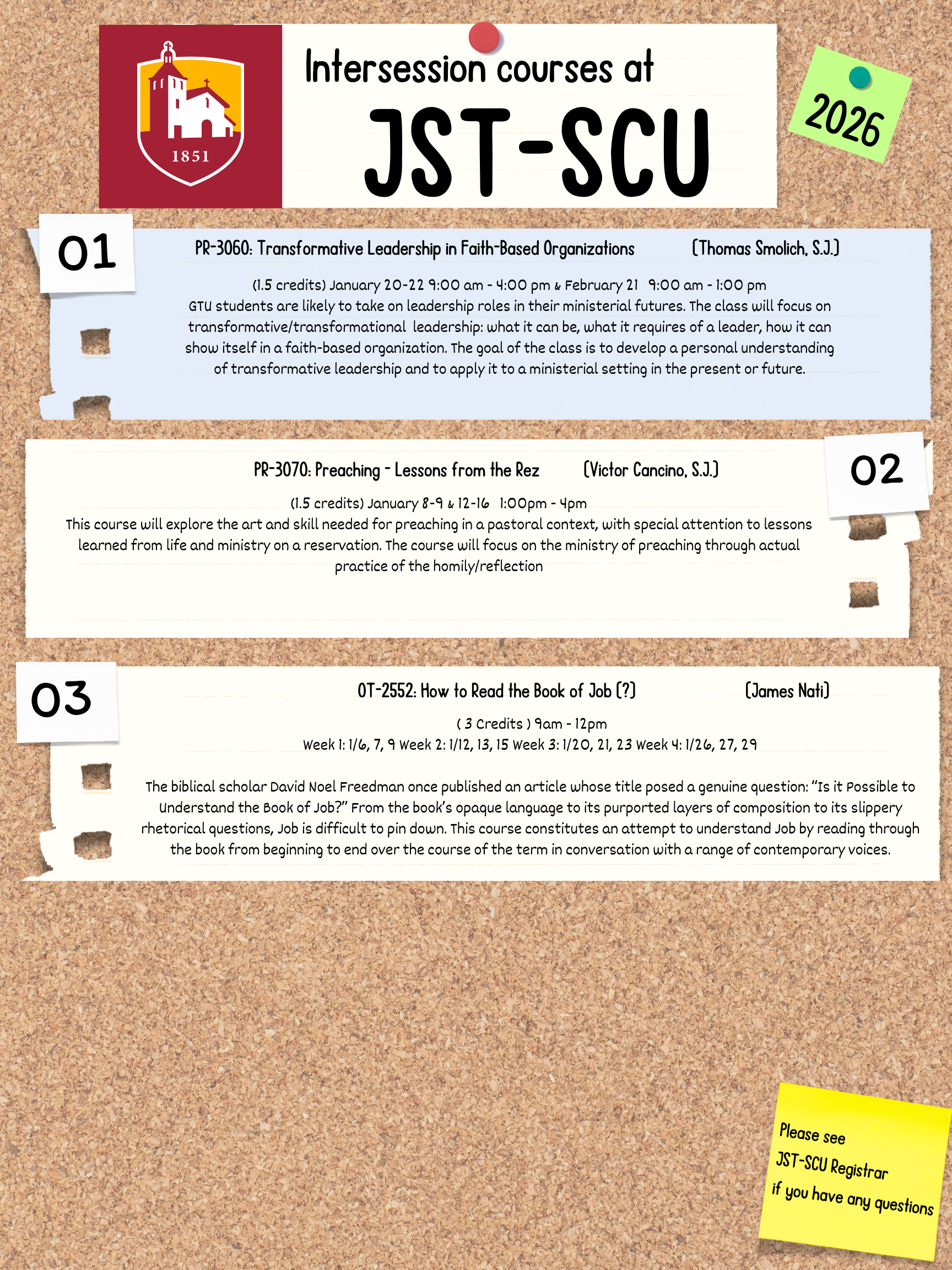 A list of interssesion courses for 2026