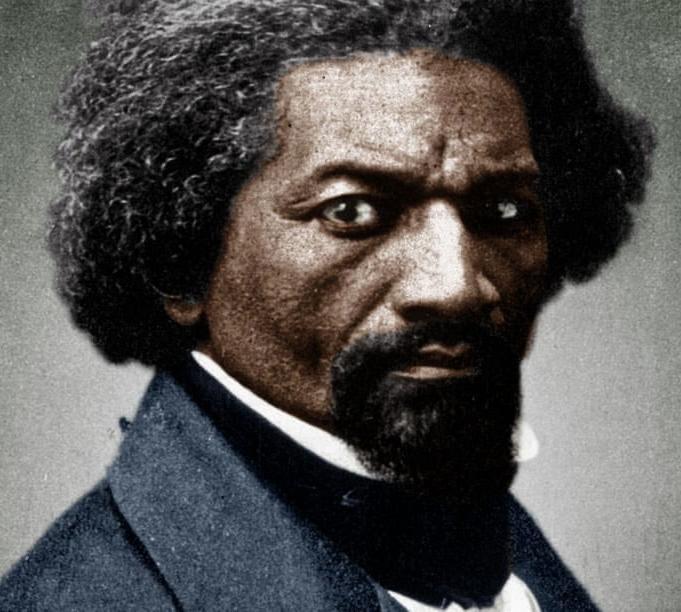 Portrait of Frederick Douglass with a serious expression.