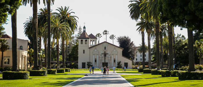 picture of Palm Drive with the Mission in focus in the background