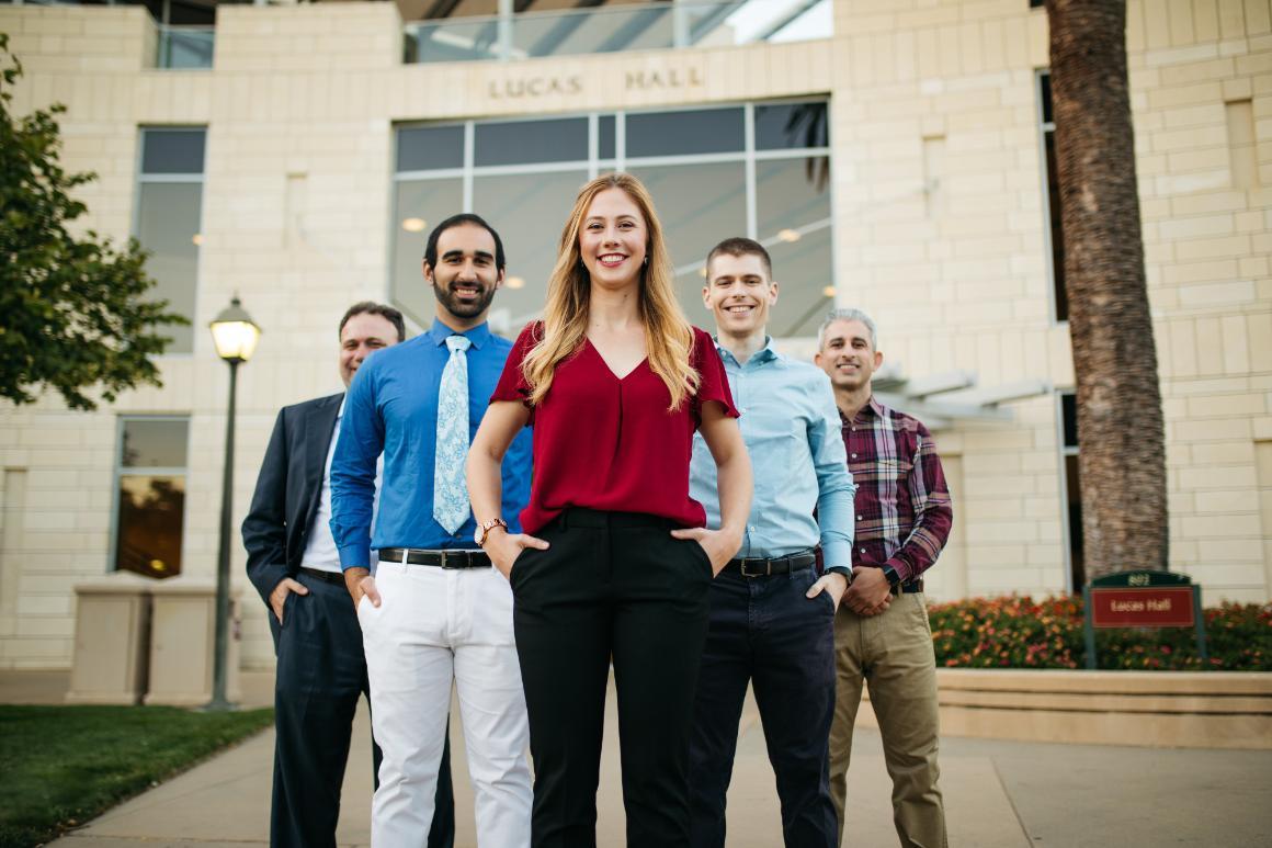 Leavey School of Business graduate students outside Lucas Hall