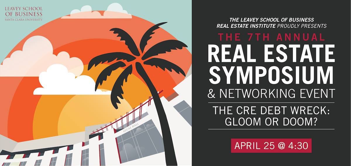 Illustration of Lucas Hall and text promoting the 7th Annual Real Estate Symposium and Networking Event.