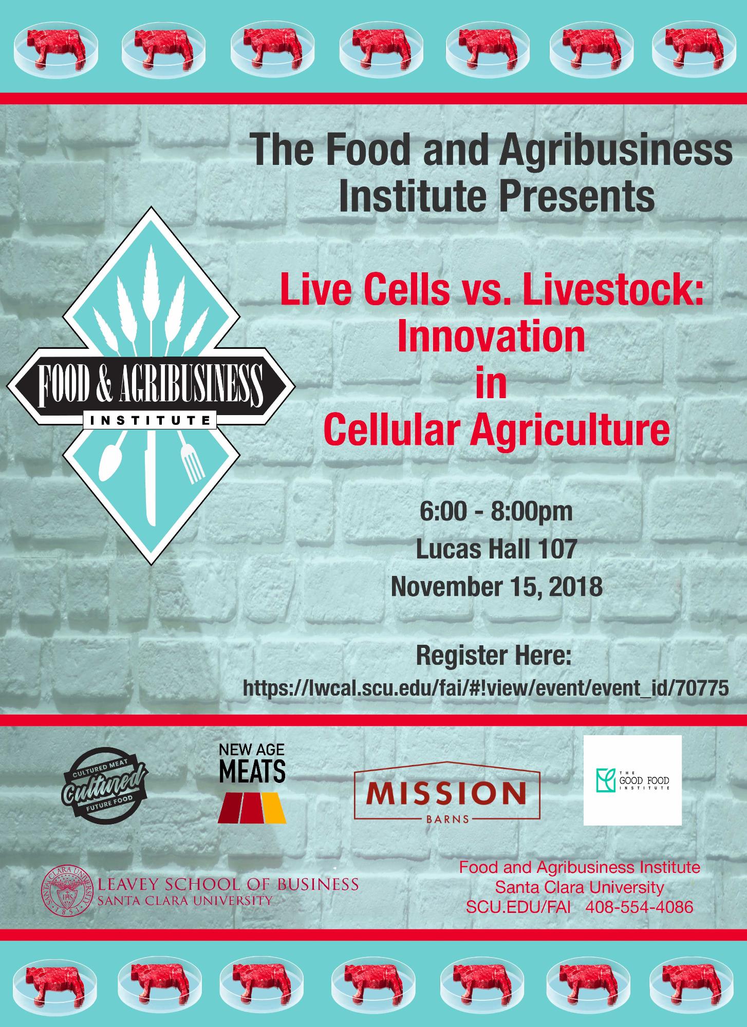 Cellular meat vs. livestock event flyer image link to story