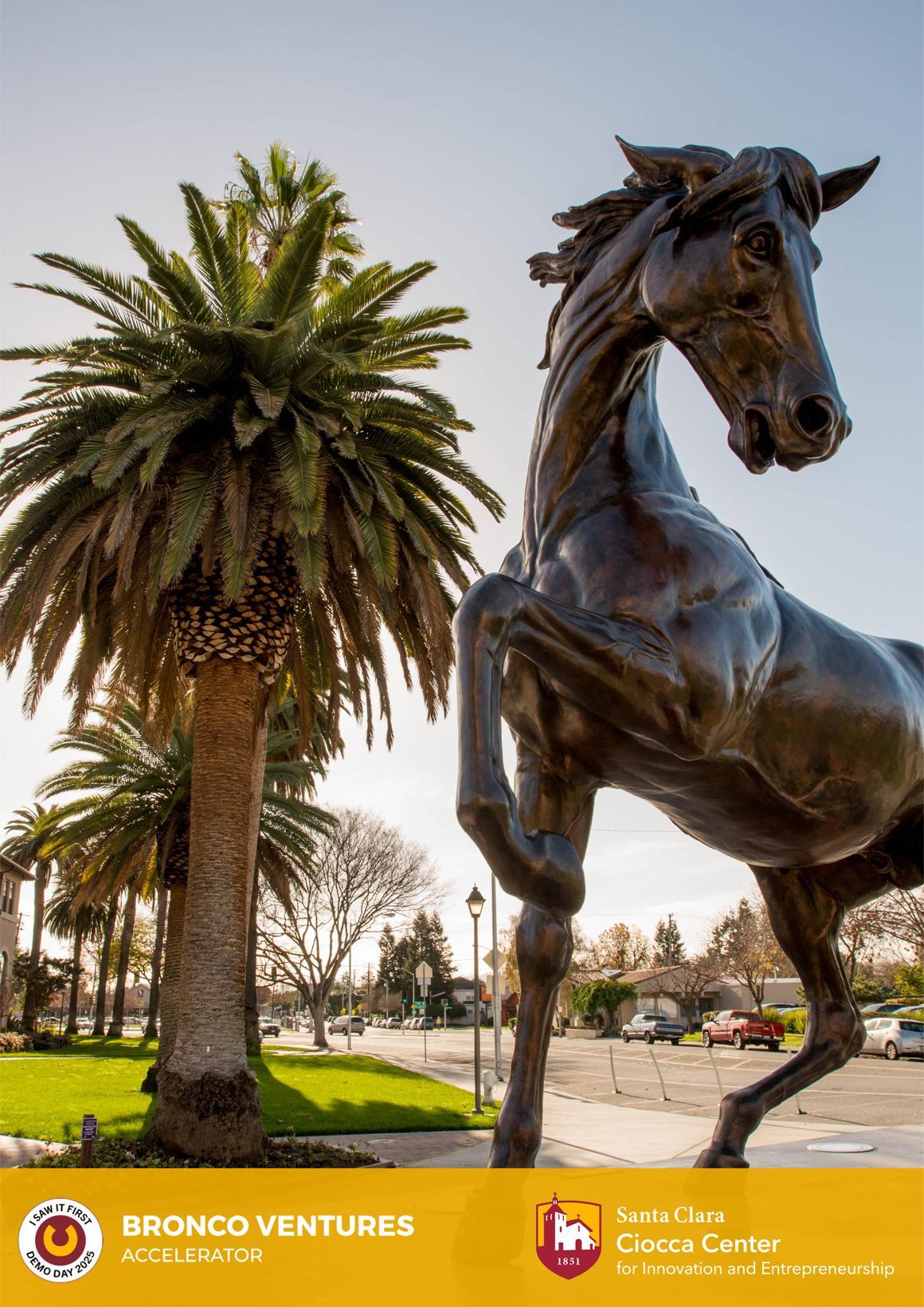 Demo Day 2025 horse statue and BVA and Ciocca Center Logos