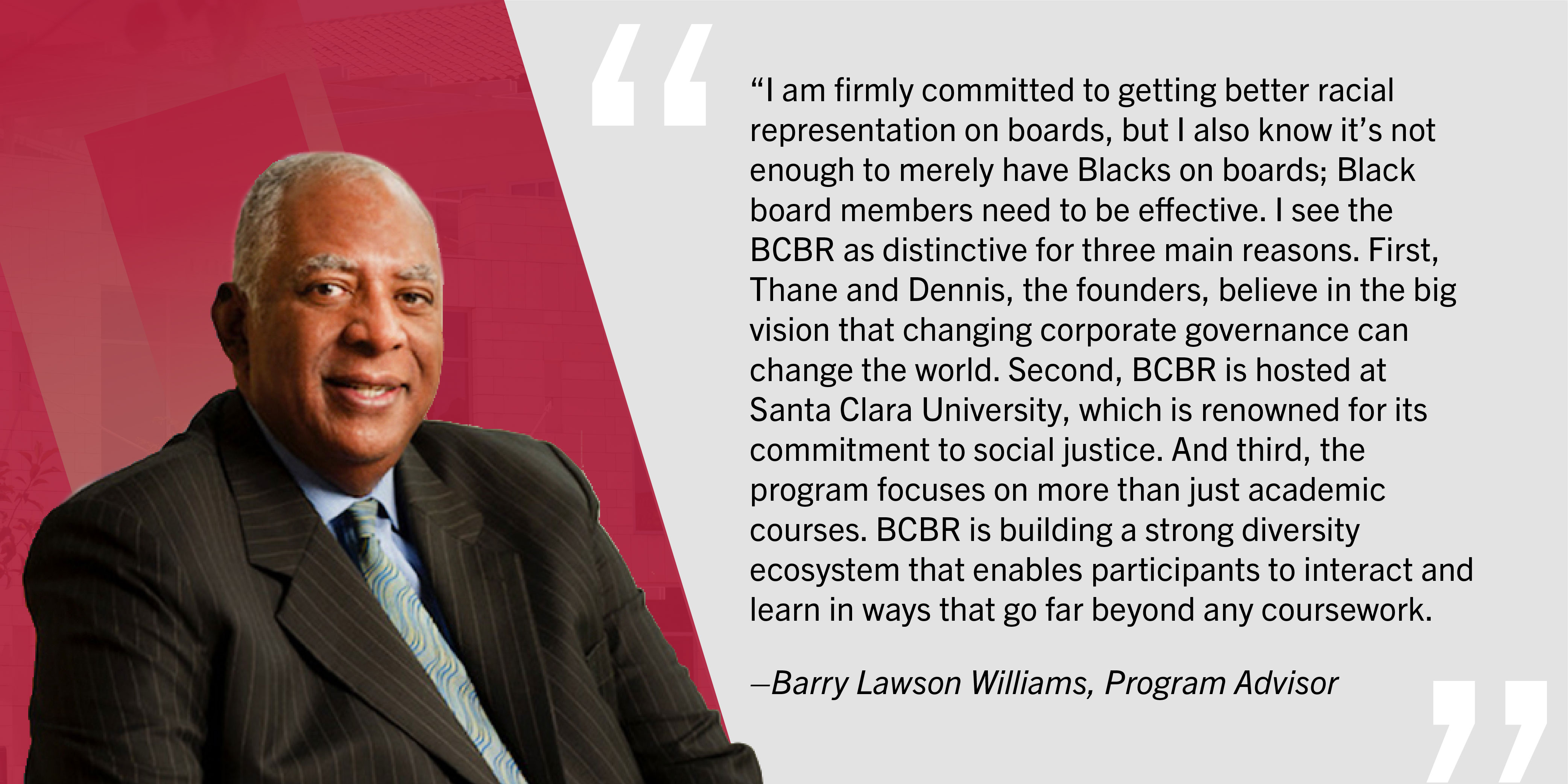 Testimonial by Barry Lawson Williams, Program Advisor
