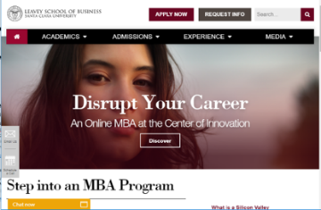 "Uncovering the Online MBA" webpage with headline "Develop Your Career" and a woman's face.