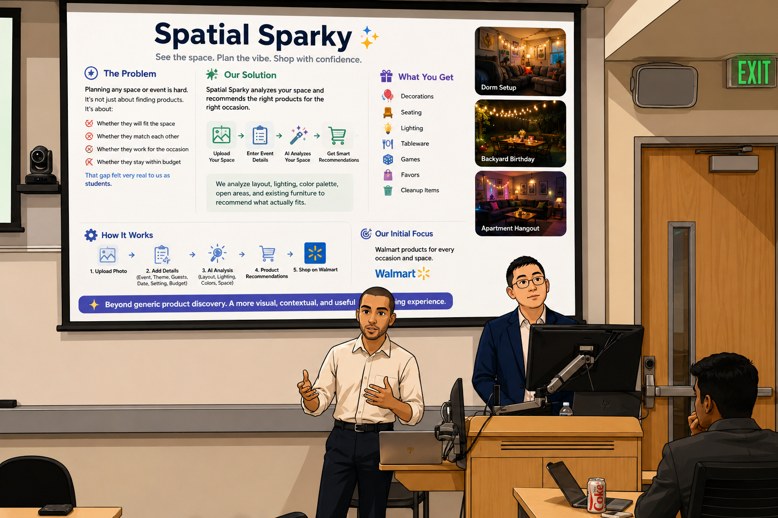 Sean Tsang and Omar Bawa presenting the Spatial Sparky capstone project in a classroom