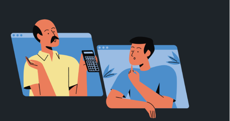 Illustrations of 2 people discussing through the internet