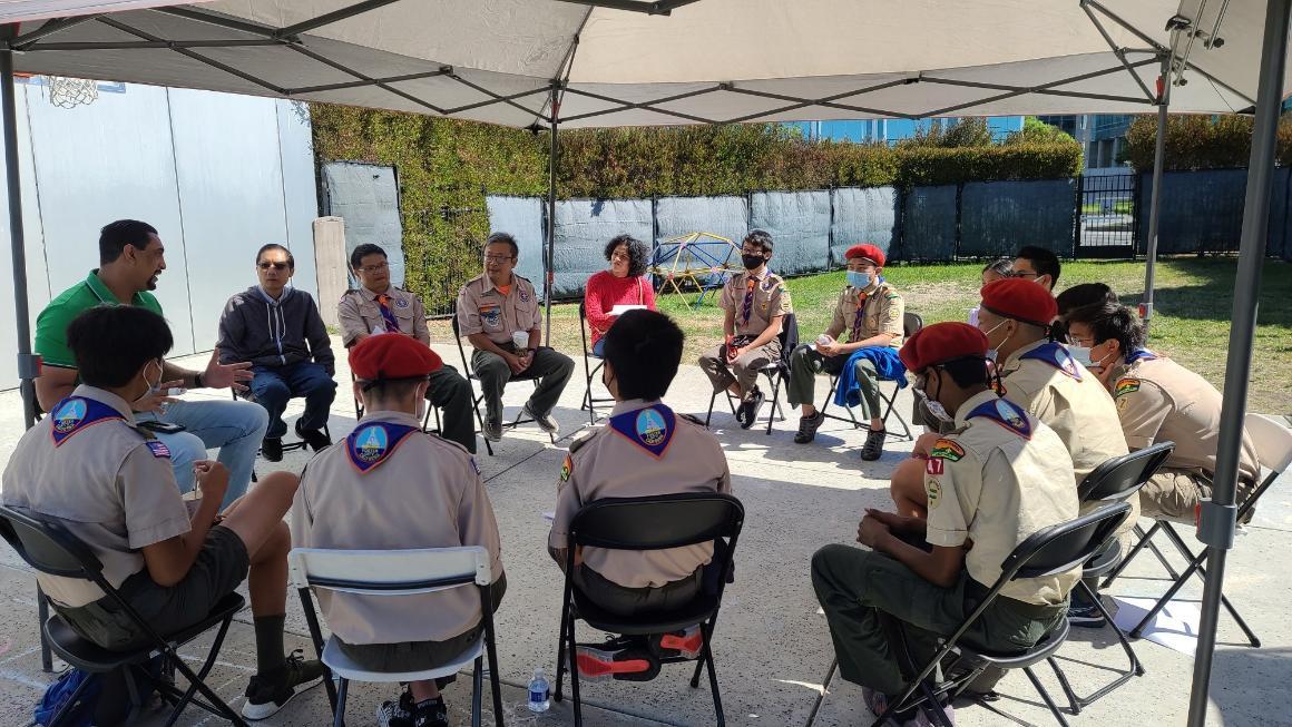Sanjay speaking to a troop of local community boy scouts