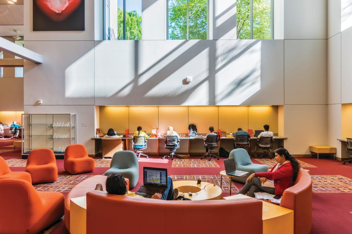 Students working in Santa Clara University's library