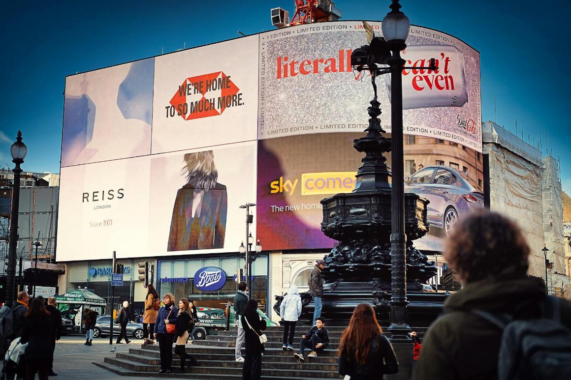 Brands advertising on billboards in Piccadilly Circus