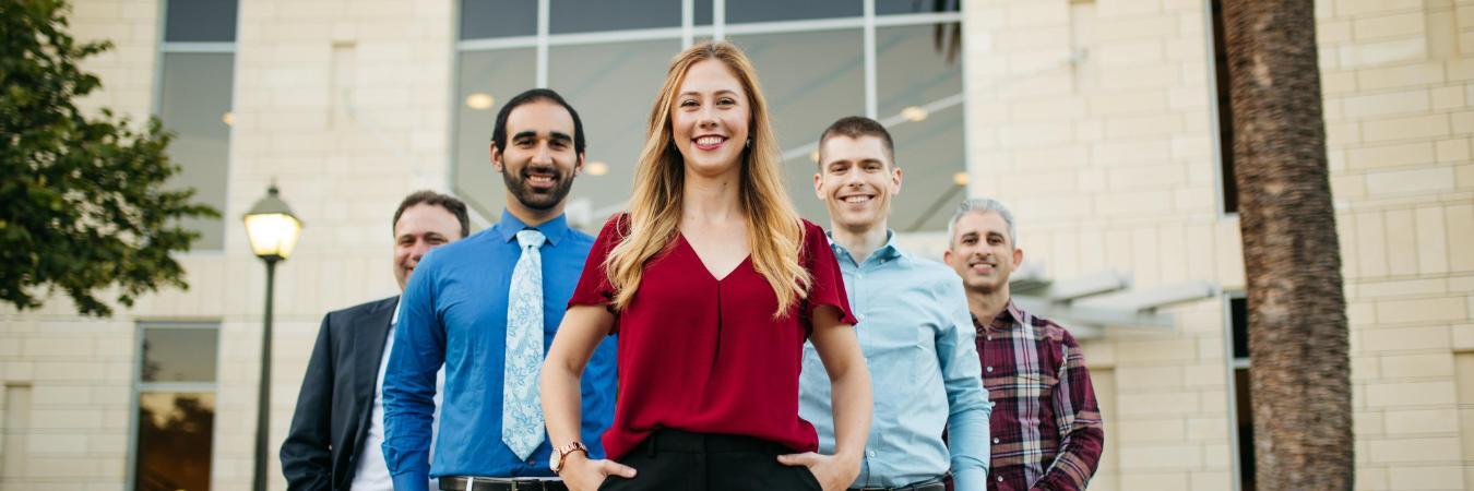 Leavey MBA candidates outside Lucas Hall