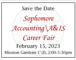 Save the Date, Sophomore Accounting 205 Career Fair, February 15, 2023, Monona Gardens Ctr 2:00-6:30pm.