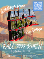 AKPsi Fall 2022 poster with bridge and ship graphics.