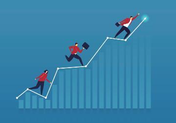 Illustration of people climbing an upward graph, symbolizing growth and progress. image link to story
